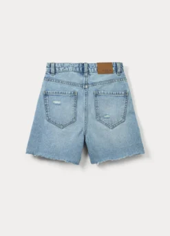 Shorts ripped straight fit in denim di puro cotone ragazza