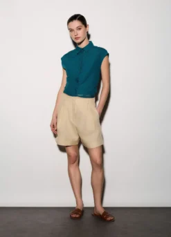 Shorts regular fit in puro lino donna