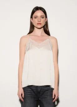 Top con scollo a V in raso e pizzo donna
