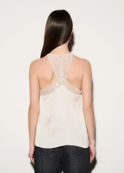 Top con scollo a V in raso e pizzo donna