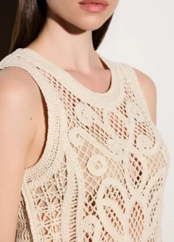 Top girocollo crochet donna