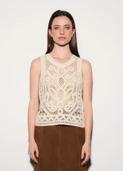 Top girocollo crochet donna