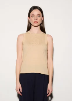 Top girocollo in maglia rasata donna