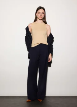 Top girocollo in maglia rasata donna