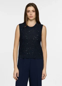 Top girocollo in maglia rasata donna