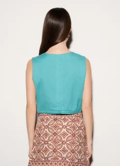 Top girocollo misto lino donna