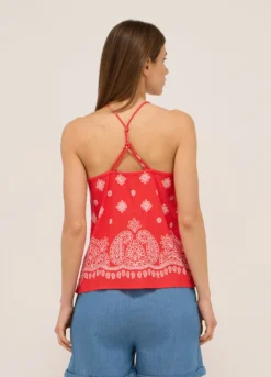 Top misto lino con stampa donna