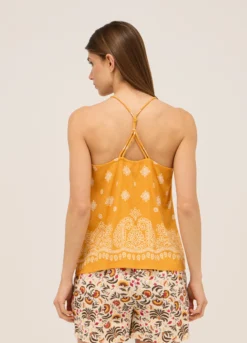 Top misto lino con stampa donna