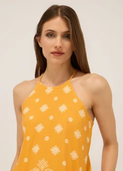 Top misto lino con stampa donna