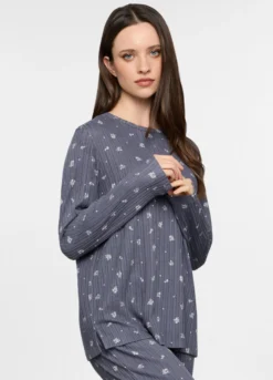 Top pigiama in costina stretch donna