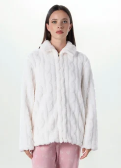 Top pigiama in fake fur a collo alto donna