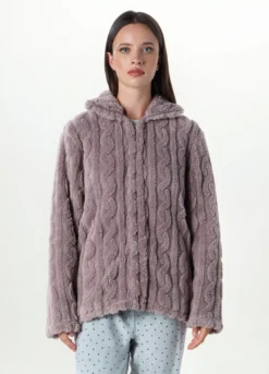 Top pigiama in fake fur a collo alto donna