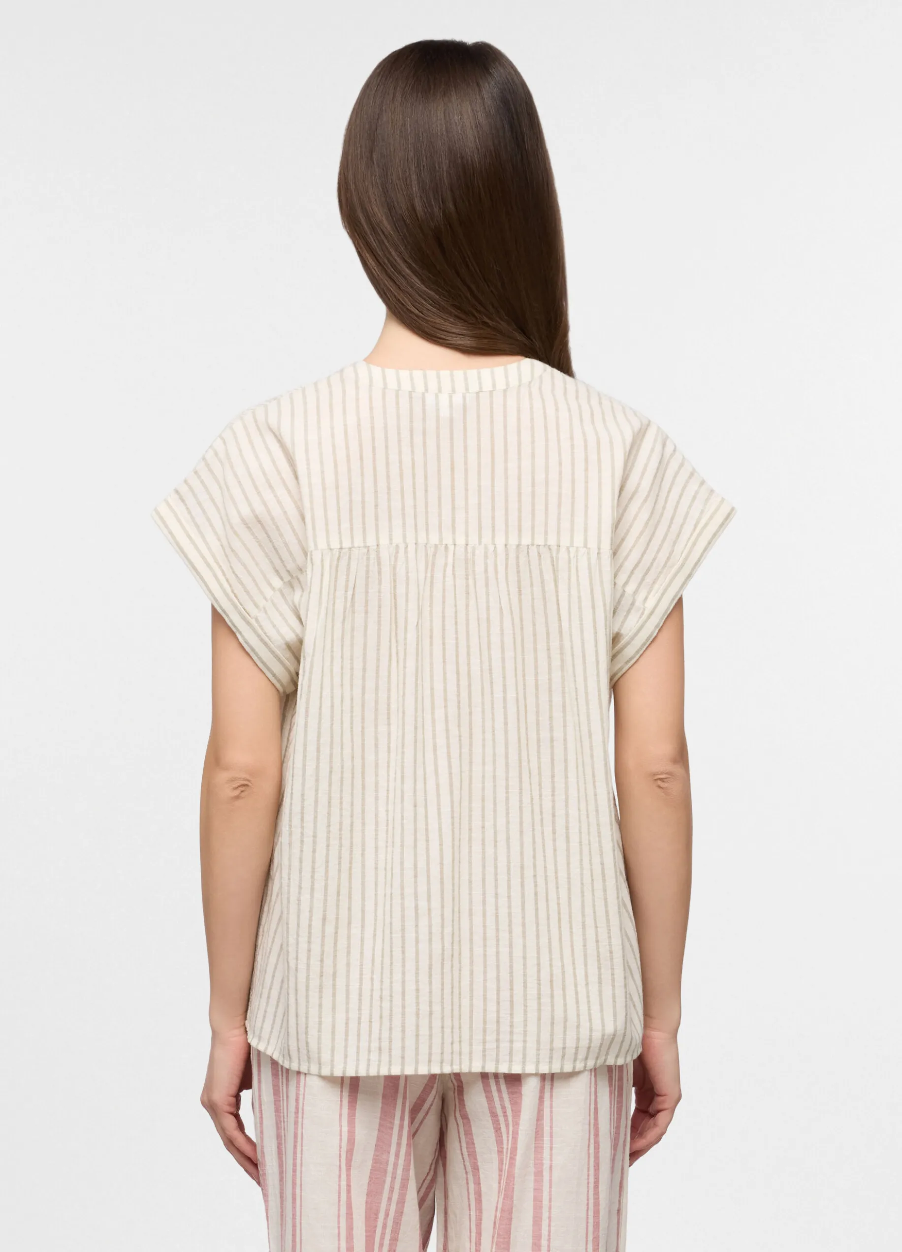 Top pigiama in popeline misto lino donna