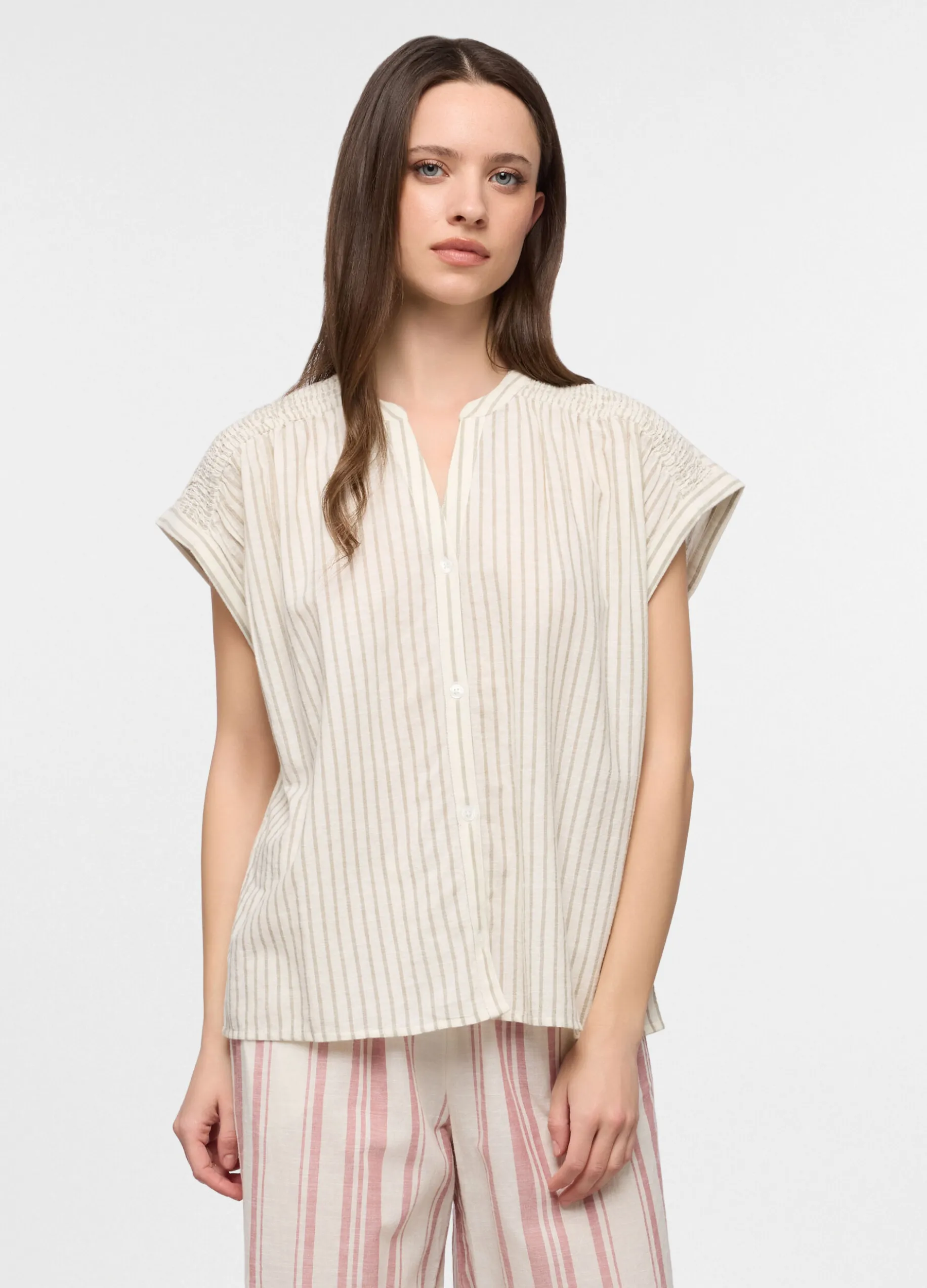 Top pigiama in popeline misto lino donna