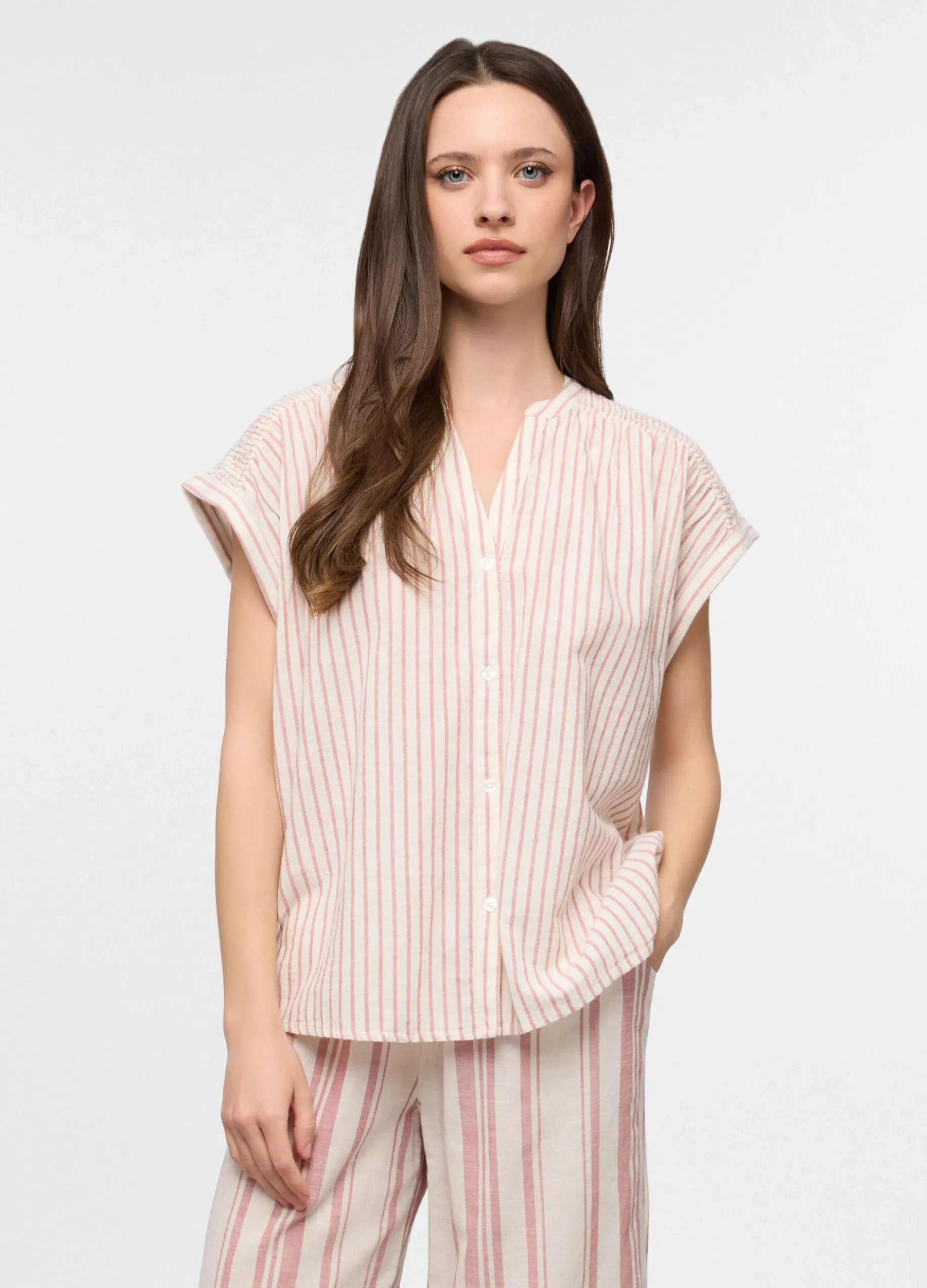 Top pigiama in popeline misto lino donna