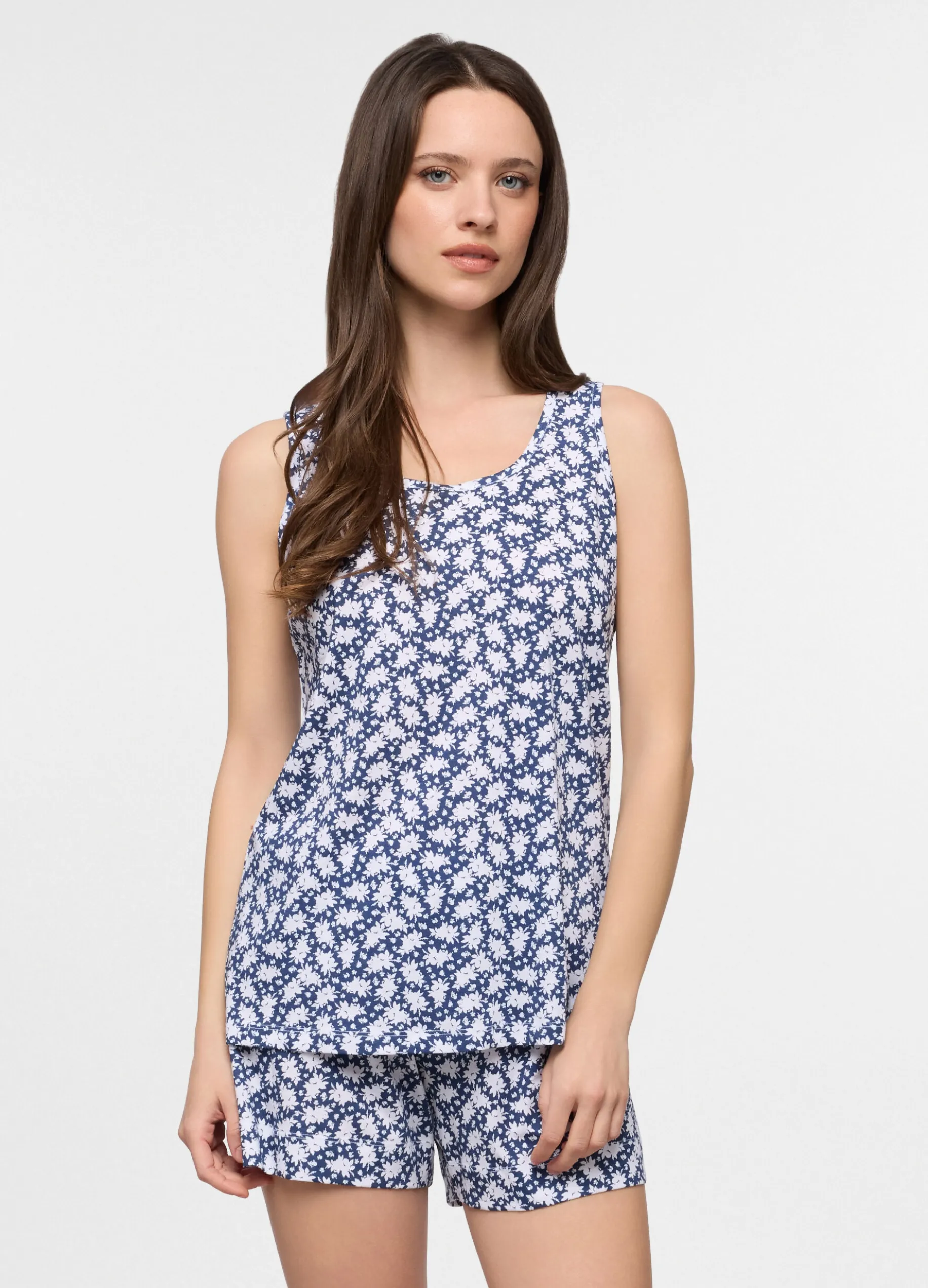 Top pigiama smanicato in puro cotone donna