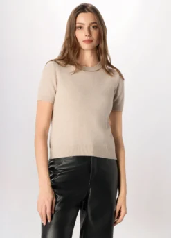 Tricot a maniche corte in pura lana donna