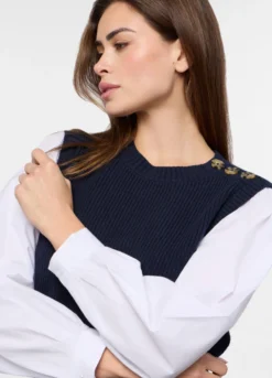 Tricot misto viscosa con inserto camicia donna