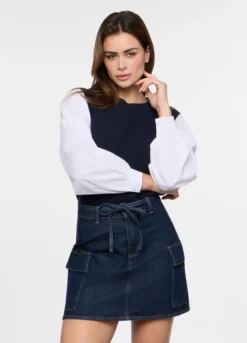 Tricot misto viscosa con inserto camicia donna