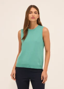 Tricot smanicato in misto viscosa donna