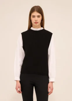 Tricot smanicato misto viscosa con inserto camicia donna