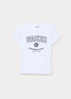 T-shirt girocollo fitted in costina di cotone stretch ragazza