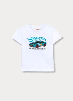 T-shirt girocollo Hot Wheels in jersey di puro cotone bambino