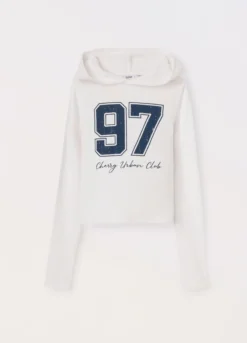 T-shirt in costina con cappuccio in cotone stretch ragazza