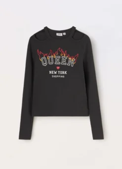 T-shirt in costina di cotone stretch ragazza