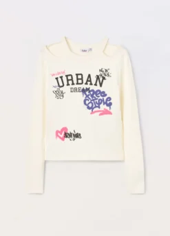 T-shirt in costina di cotone stretch ragazza