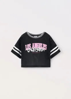 T-shirt mesh con stampa ragazza