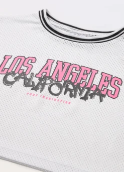 T-shirt mesh con stampa ragazza