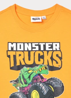T-shirt Monster Trucks in jersey di puro cotone bambino