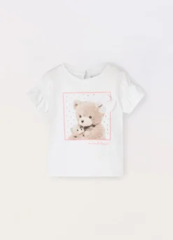 T-shirt a maniche corte con rouches in puro cotone neonata