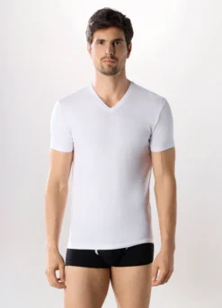T-shirt collo a V in cotone stretch uomo