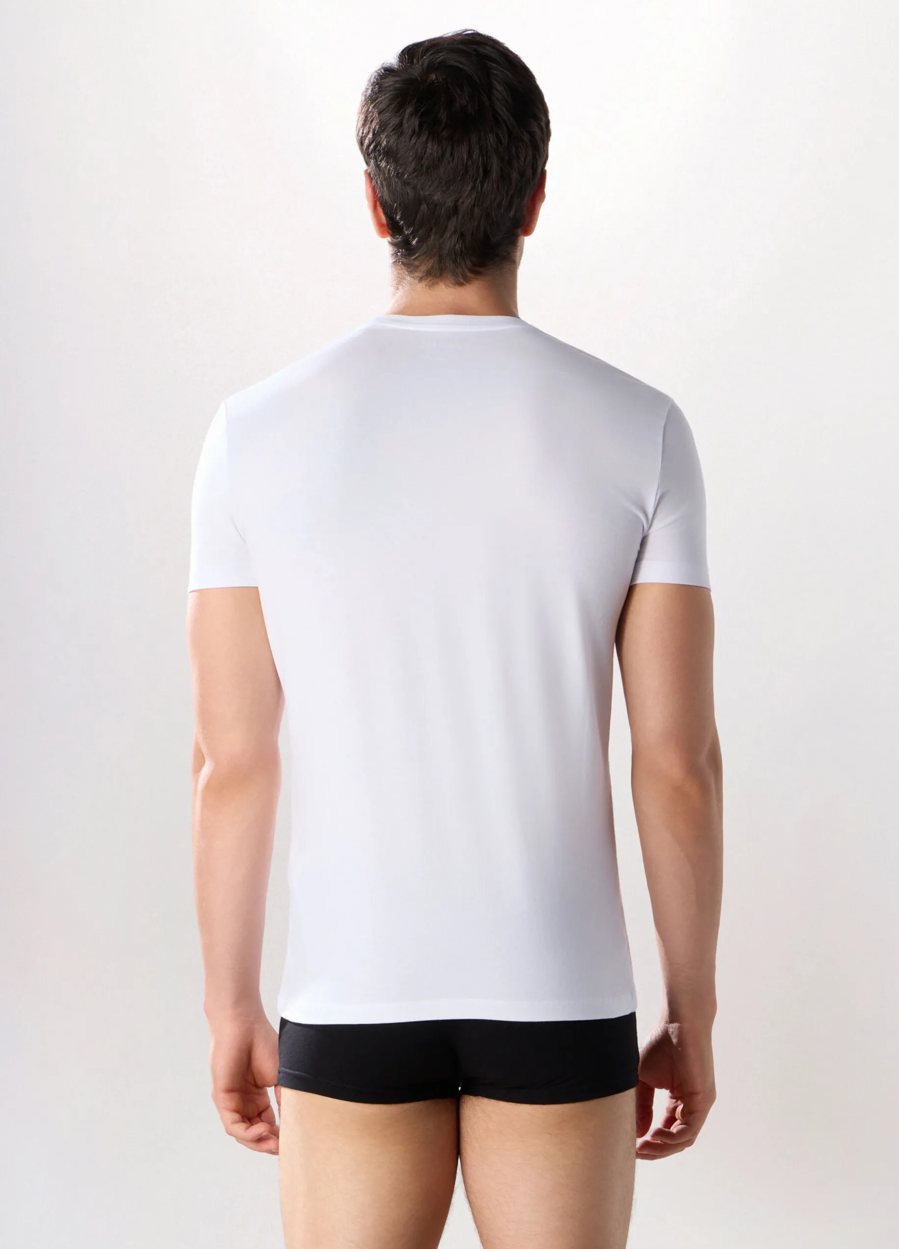 T-shirt collo a V in cotone stretch uomo