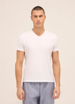 T-shirt collo a V in puro cotone uomo