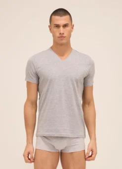 T-shirt collo a V in puro cotone uomo