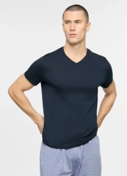T-shirt scollo a V in jersey di cotone uomo