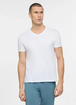 T-shirt scollo a V in jersey di puro cotone uomo