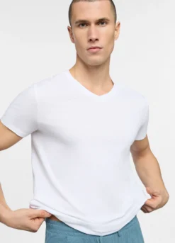 T-shirt scollo a V in jersey di puro cotone uomo