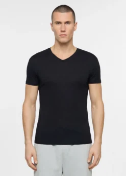 T-shirt slim fit scollo a V in jersey di cotone uomo