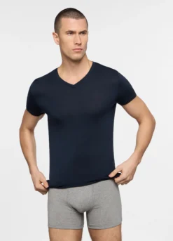 T-shirt slim fit scollo a V in jersey di cotone uomo
