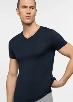 T-shirt slim fit scollo a V in jersey di cotone uomo