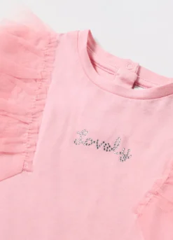 T-shirt smanicata in cotone stretch con tulle neonata