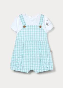 Tutina corta in puro cotone seersucker neonato