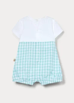 Tutina corta in puro cotone seersucker neonato