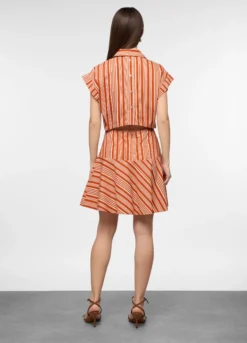 Vestito corto con scollo a V in puro cotone popeline donna