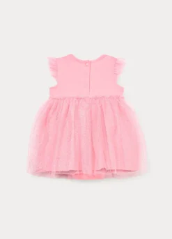 Vestito in jersey di cotone stretch con tulle neonata