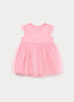 Vestito in jersey di cotone stretch con tulle neonata